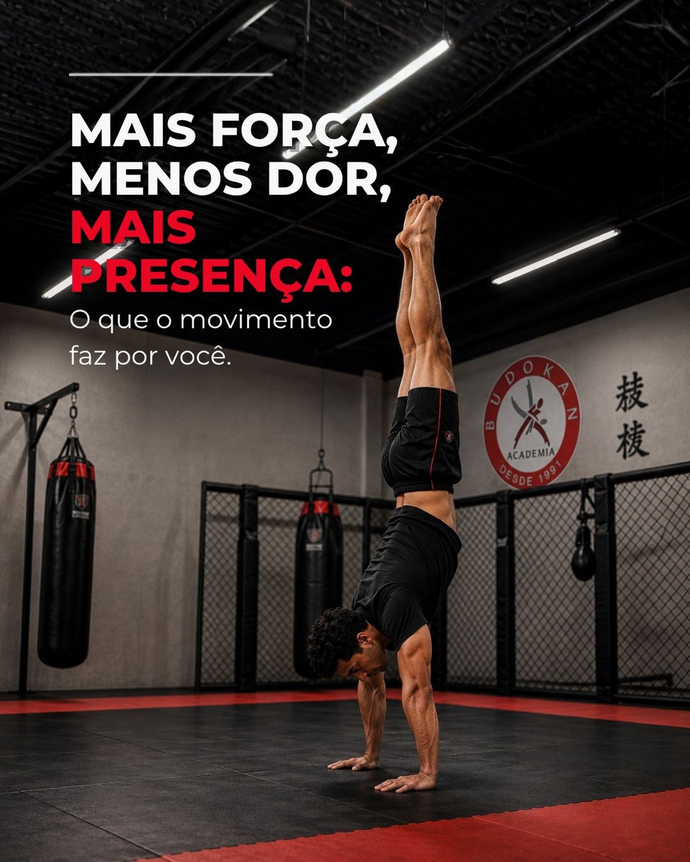 O resultado do movimento também aparece forazar uma tarefa com mais facilidade. 💪A prática regular pode melhorar a força, a capacidade física e o bem-estar. Exercícios adequados também podem ajudar no controle de algumas dores, conforme a causa e as necessidades de cada pessoa.E estar presente no treino é aprender a perceber a postura, a respiração e os limites do próprio corpo.Comece com movimentos compatíveis com o seu nível, evolua aos poucos e conte com orientação. Sentir dor não é uma meta nem uma prova de que o treino funcionou.Na Budokan, seu primeiro passo vale tanto quanto cada conquista que vem depois. 👊